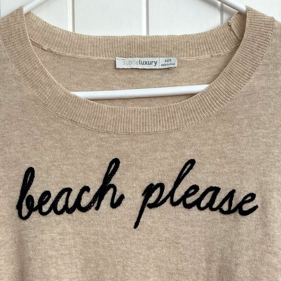Subtle Luxury Tan Natural Jane Sweater "Beach Please" Embroidery XS / Small - Picture 3 of 6